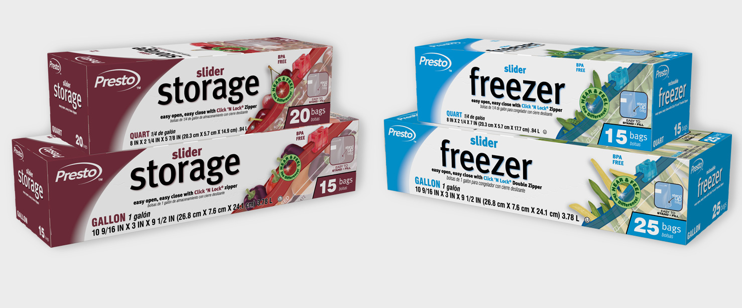 Food storage and freezer slider bags